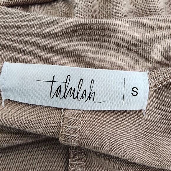 Talulah Womens Top Small Tan Short Cap Sleeve Round Neck Casual Pocket Band Hem - Picture 7 of 8